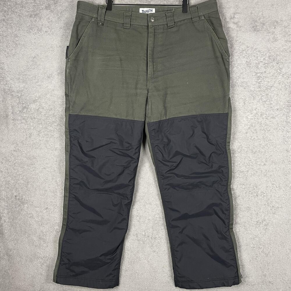 Duluth Trading Pants Mens 40x32 Green Black Insulated Work Thinsulate Canvas